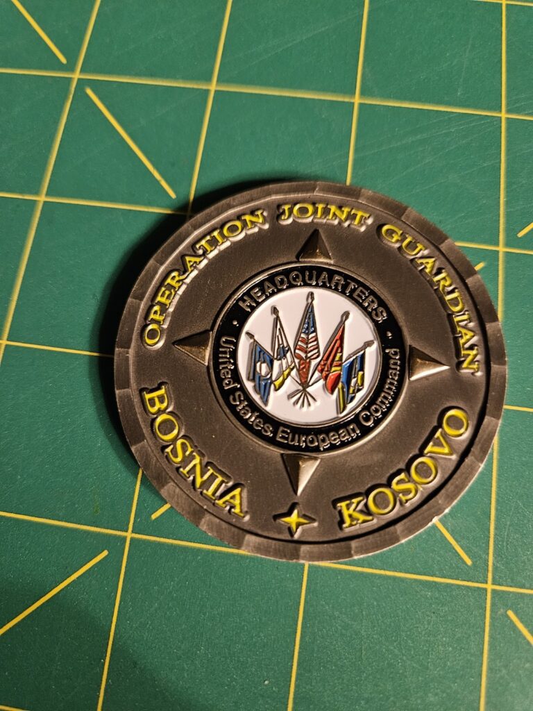 Read more about the article Operation JOINT GUARDIAN Challenge Coin Bosnia Kosovo KFOR SFOR European Command