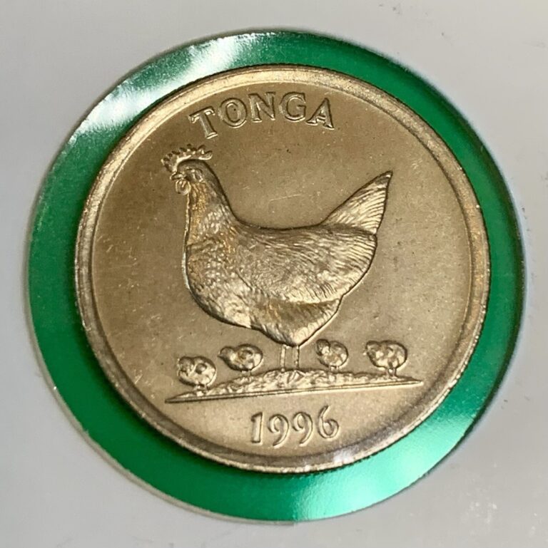 Read more about the article 1996 Tonga 5 Senti KM#68 – Chicken Hen Chicks Coconut Palm Farm Animal Coin