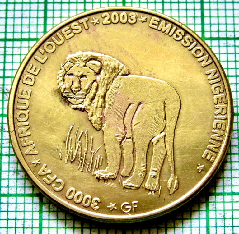 Read more about the article NIGER 2003 2 AFRICA or 3000 CFA COIN  LION and ELEPHANT HEAD  IDAO COINAGE Brass