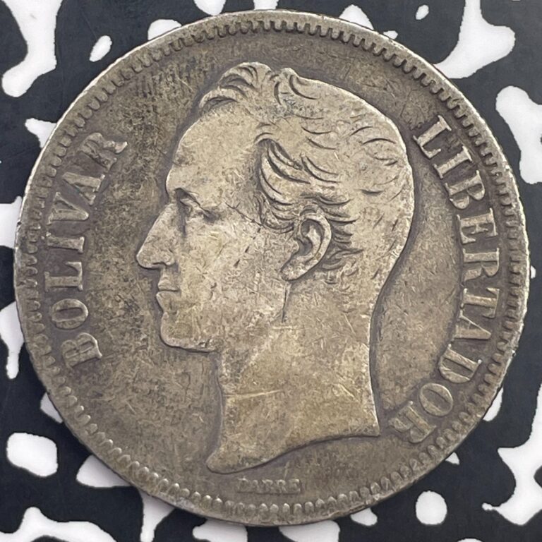 Read more about the article 1886 Venezuela 5 Bolivares Lot#C1929 Large Silver Coin!