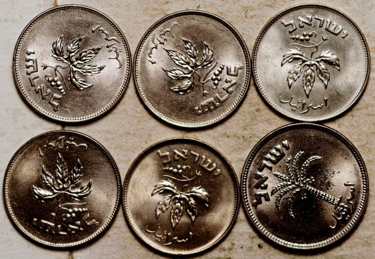 Read more about the article 1954 ISRAEL LOT OF SIX COINS 50 + 100 PRUTA (UNC!)