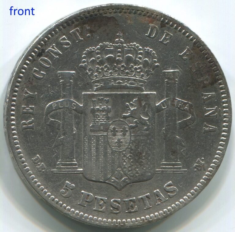 Read more about the article Spain 1877  5 Pesetas silver coin KM#676. C024
