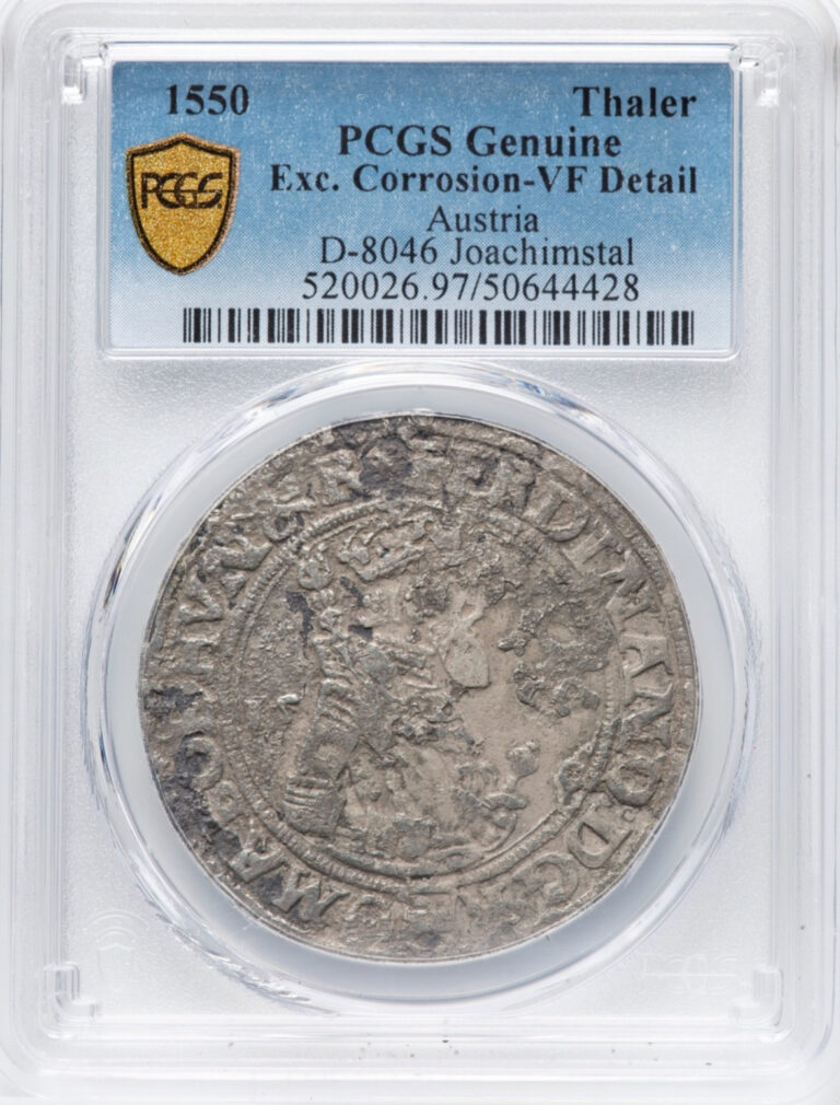 Read more about the article Austria  Holy Roman Empire  Ferdinand I Silver Taler 1550 PCGS Gold Shield