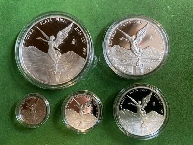 Read more about the article 2024 Mexico Libertad proof 5 coin silve set 1/20 1/10 1/4 1/2 and 1 oz mint direct