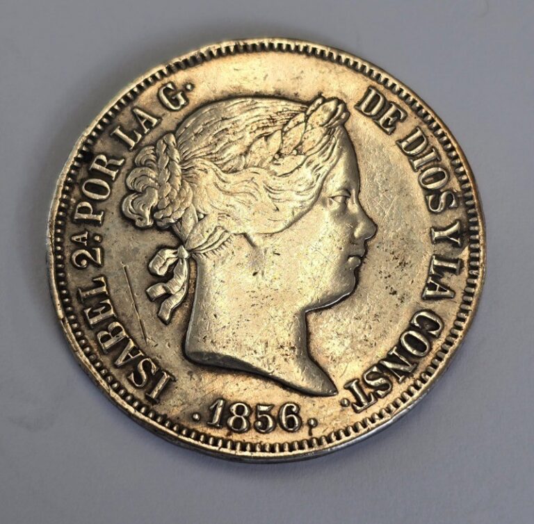 Read more about the article RARE 1856 Spain 20 Reales .900 Silver Coin