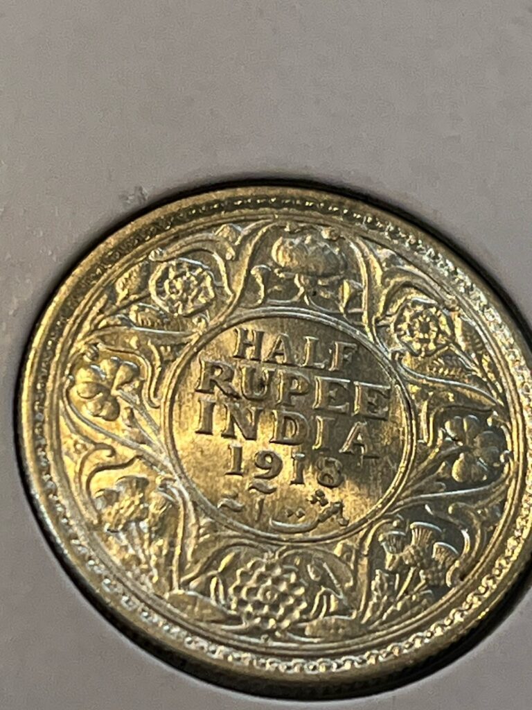 Read more about the article INDIA BRITISH SILVER HALF RUPEE 1918 – BEAUTIFUL COIN / NICE GLOW