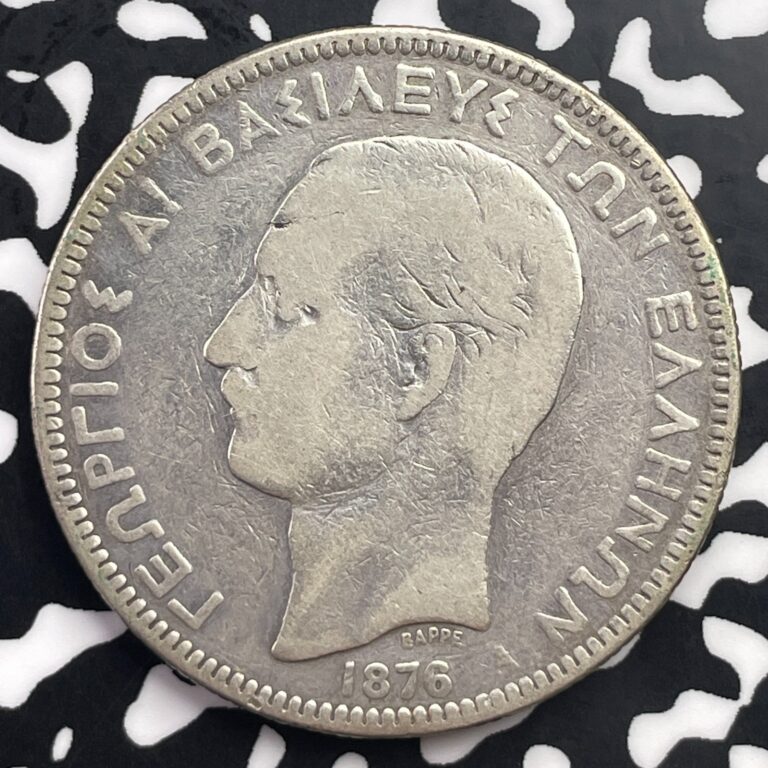 Read more about the article 1876-A Greece 5 Drachmai Lot#C3515 Large Silver Coin!