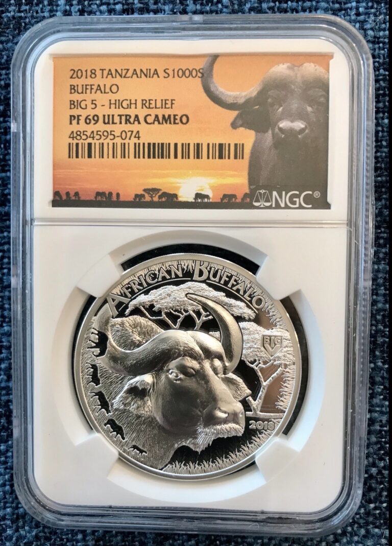 Read more about the article 2018 TANZANIA S1000S BUFFALO BIG 5 HIGH RELIEF PF69 ULTRA CAMEO SILVER COIN