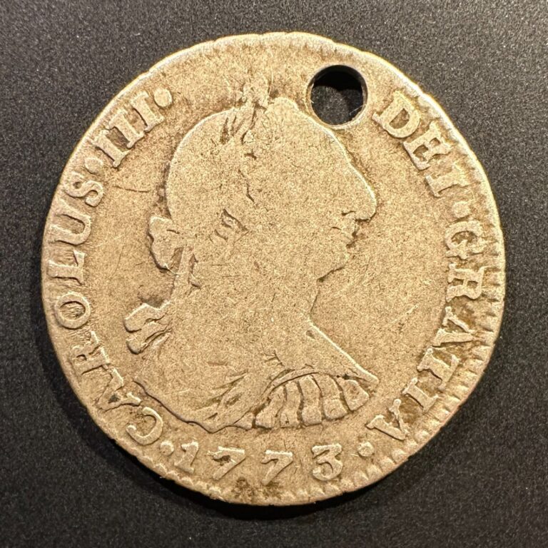 Read more about the article 1773 NR Colombia Bogota Nuevo Reino 1 Real Holed Charles III Very Rare Type