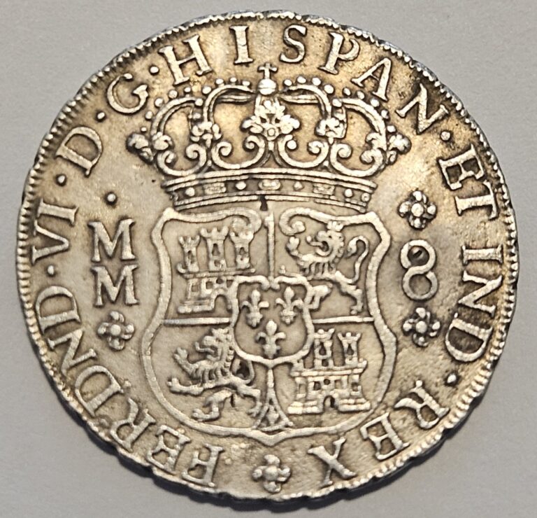 Read more about the article 1759 Mexico 8 Reales Pillar Dollar Ferdinand VI Silver Coin