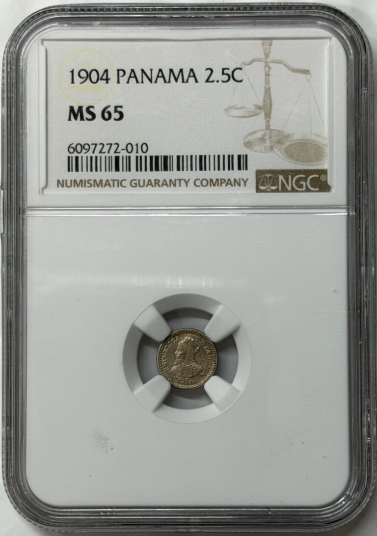 Read more about the article 1904 Panama 2 1/2 centesimos MS65 ~ “Panama Pill” 2.5c Silver
