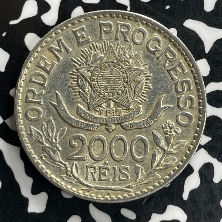 Read more about the article 1913 Brazil 2000 Reis Lot#C3732 Large Silver Coin!