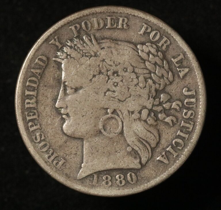 Read more about the article Peru 1880 5 Pesetas – Silver – B with Dot