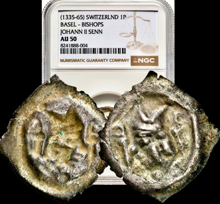 Read more about the article 1335-1365 SWITZERLAND Basel Bishops Johann II Senn Medieval Silver Coin NGC AU50