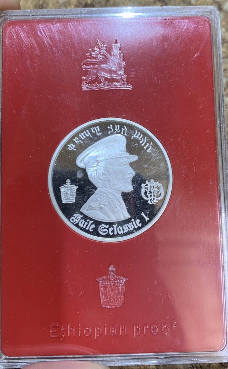 Read more about the article E72 Ethiopia; Silver Crown 5 Dollars 1972HF Haile Selassie PROOF Original Box