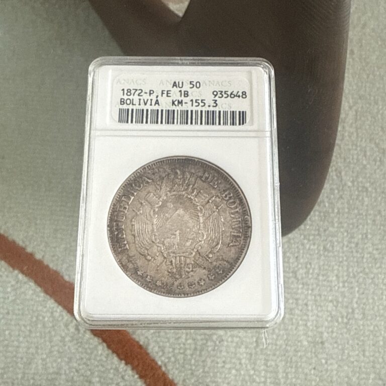 Read more about the article 1872  PTS FE Bolivia 1 Boliviano World Silver Coin / Anacs Au 50