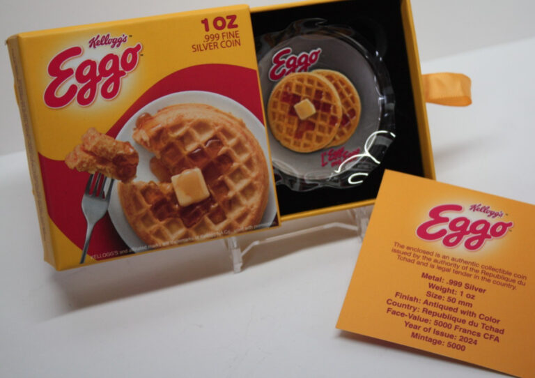 Read more about the article Chad 2024 Antiqued and Colorized Kellogg’s: Eggo 1oz Silver Coin OGP and CoA [115GRA