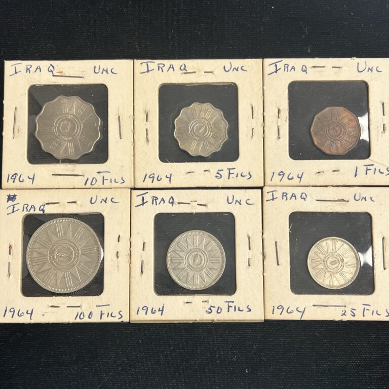 Read more about the article Iraq 1 5 10 25 50 100 Fils 1964 BU Coins KM#121 T6803 Free Shipping