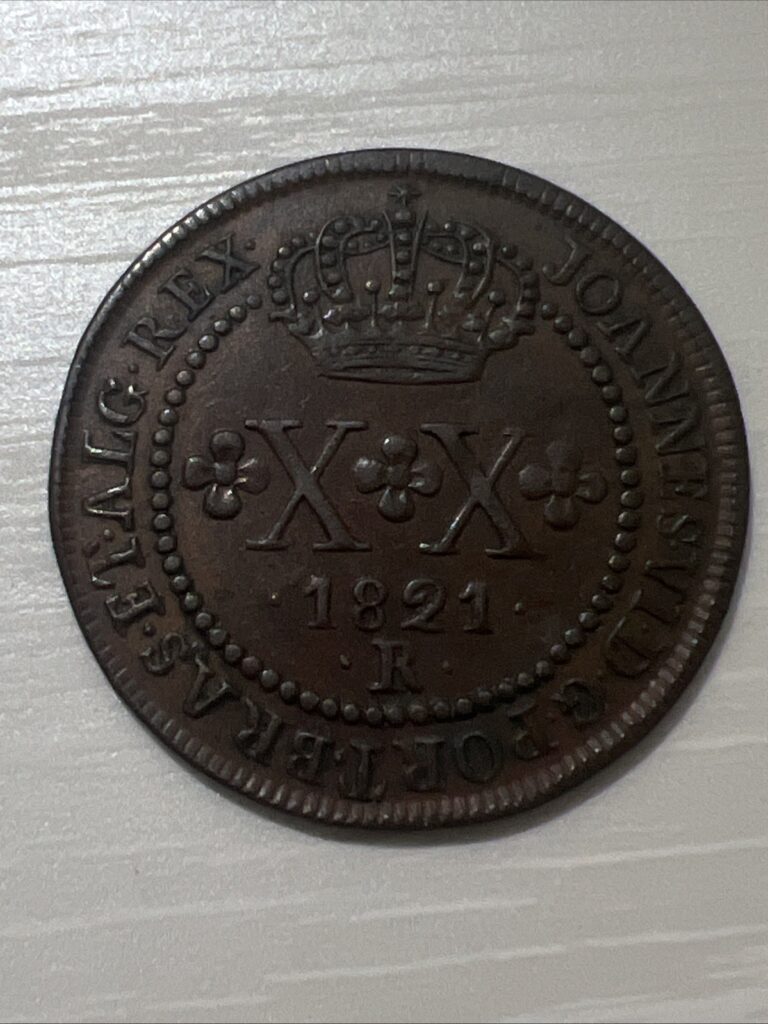Read more about the article Antique Brazil Portugal Copper XX Réis (20 Réis) King João VI Rio Mint BCC#6