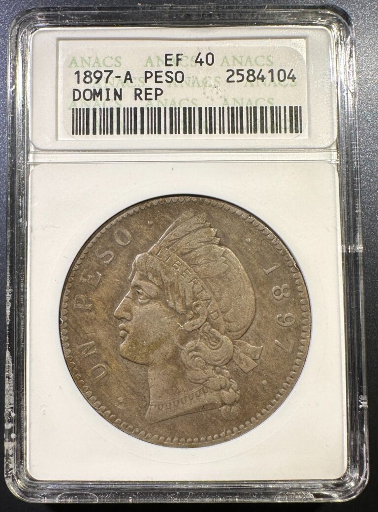 Read more about the article 1897 Dominican Republic Peso Silver ANACS Soapbox XF-40 Tough Grade and Holder
