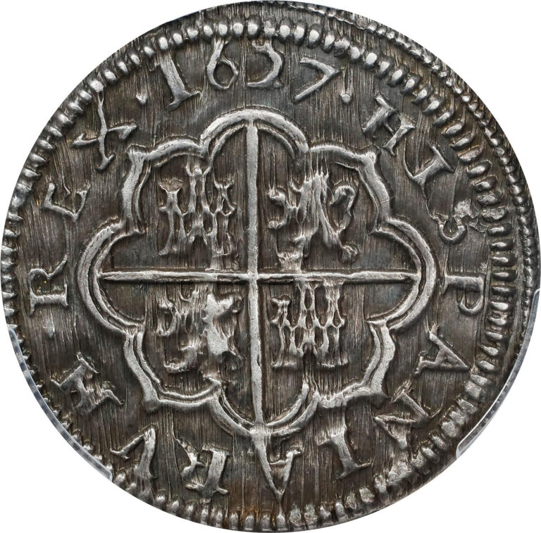 Read more about the article 1627-P SPAIN FELIPE IV SILVER 2 REALES SEGOVIA MINT KM-83.1 CAL-956 PCGS MS-62