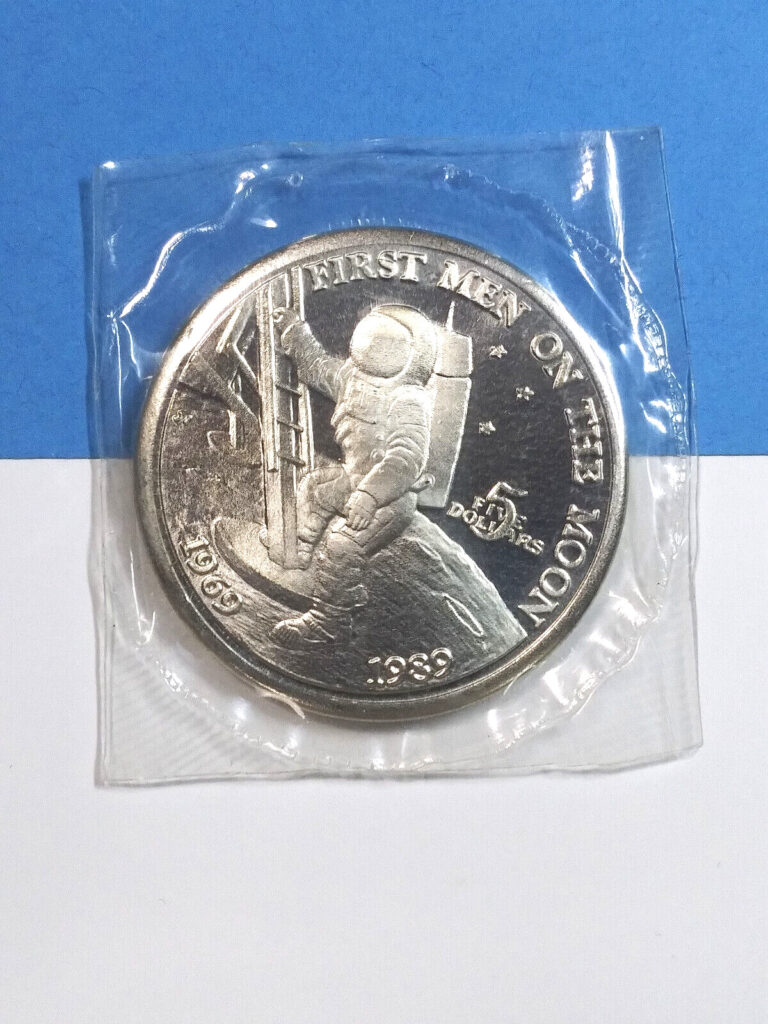 Read more about the article REPUBLIC of Marshall Islands 1st Men on Moon 5 Dollar Silver Coin 1969 – 1989