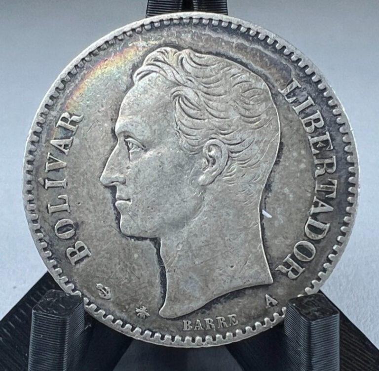 Read more about the article 1876 Venezuela 20 Twenty Centavos Y# 14  Silver  2 year type  Scarce!