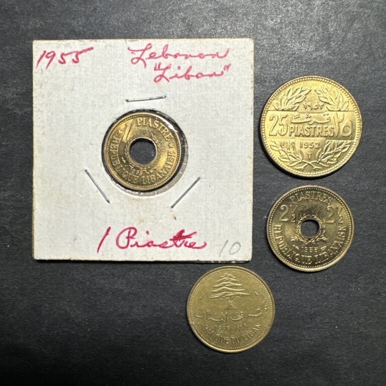 Read more about the article Lebanon Coin Collection Lot Of 4 Coins Hole Some UNC World Foreign Piastres