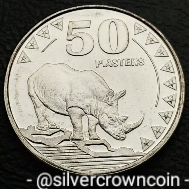 Read more about the article Sudan South 🇸🇸 50 Piastres 2015 KM#3. 50 Cents coin. Eagle. White Rhinoceros.