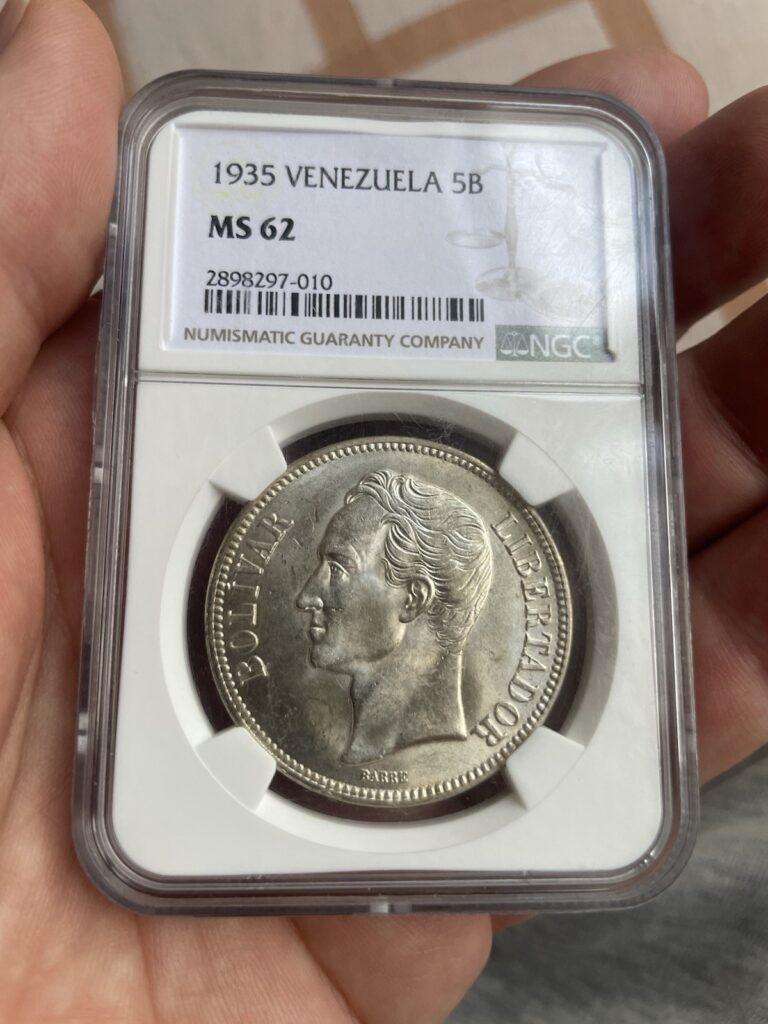 Read more about the article 5 Bolívares 1935 Venezuela   NGC Ms 62   Silver Coin