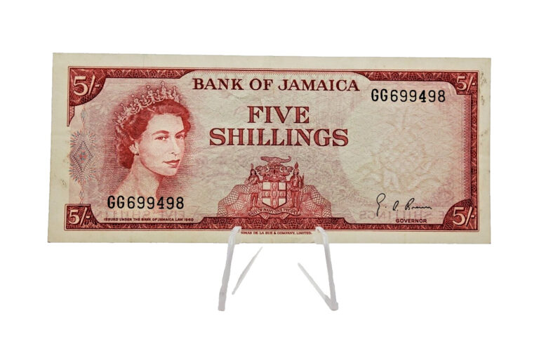 Read more about the article Jamaica Banknote P-61A  5 SCHILLING 1964  ~ Circulated  Crispy  nice condition
