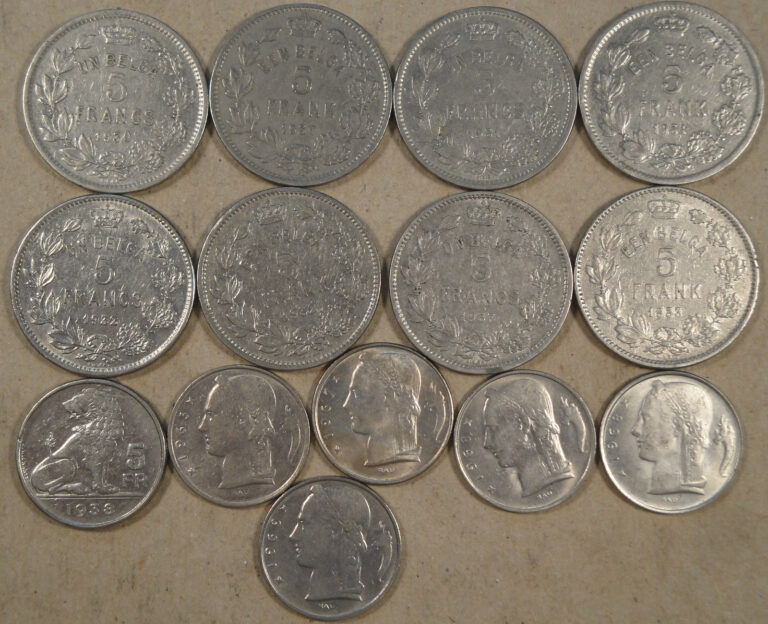 Read more about the article Belgium 5 Francs 1930-1969 14 different Mid to better grade Coins