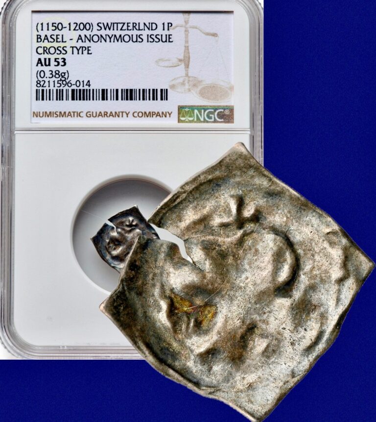Read more about the article 1150-1200 SWITZERLAND 1P Basel Cross Type Pfennig Medieval Silver Coin NGC AU53