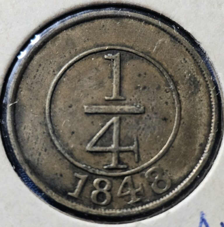 Read more about the article DOMINICAN REPUBLIC 1/4 Real  1848 Brass. Nice Condition