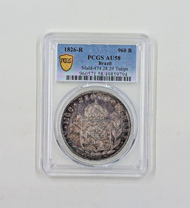 Read more about the article 1826- Brazil Mald-474.28 29 Tulips 960 R PCGS AU58