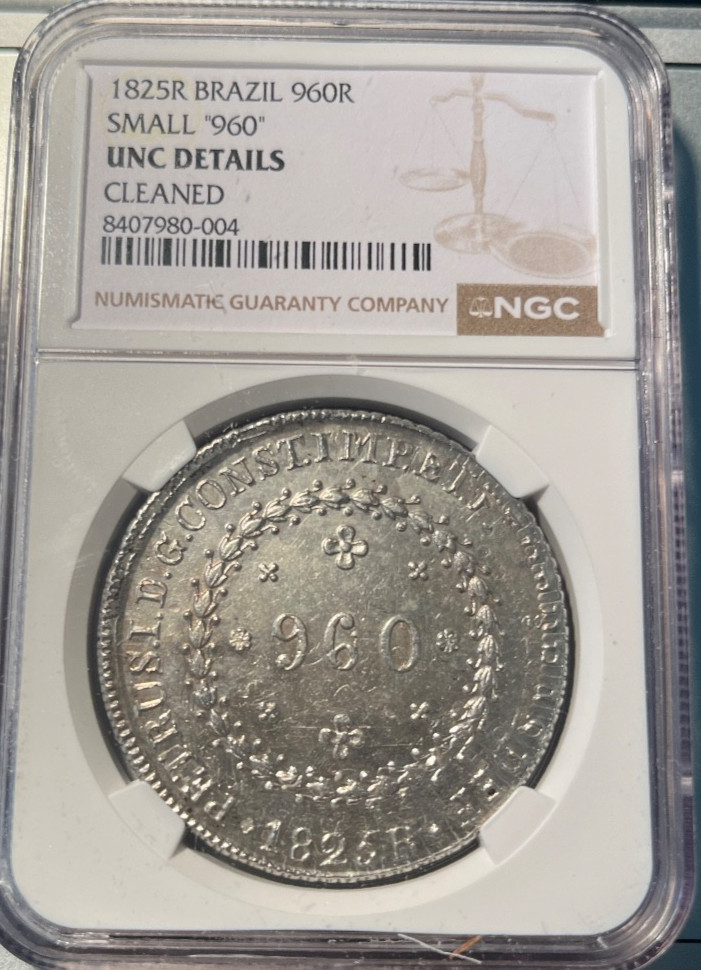 Read more about the article 1825 R BRAZIL small 960 — NGC UNC details Freshly Graded