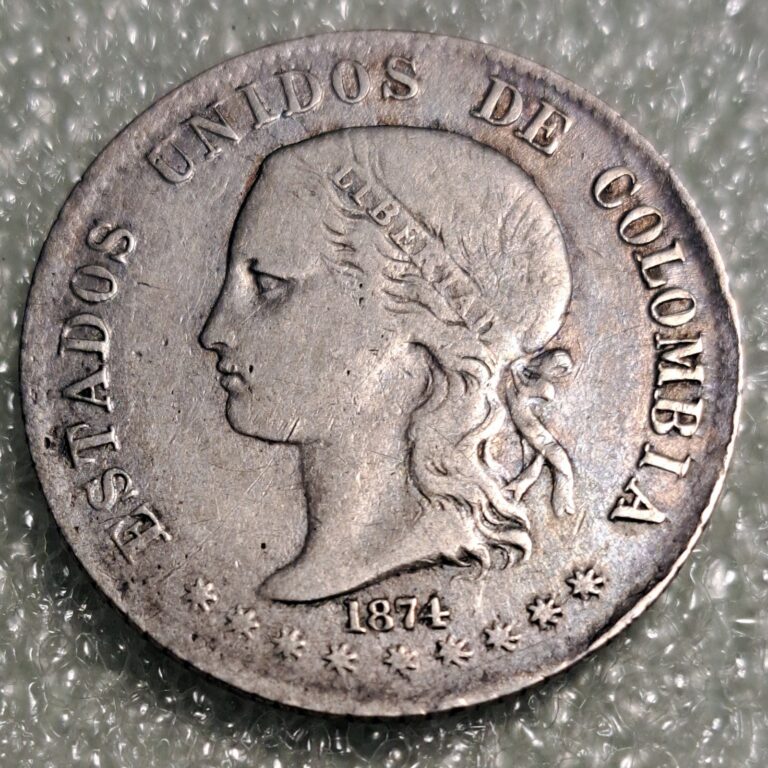 Read more about the article 1874 Colombia 2 Decimos Medellin Very Fine Silver Coin