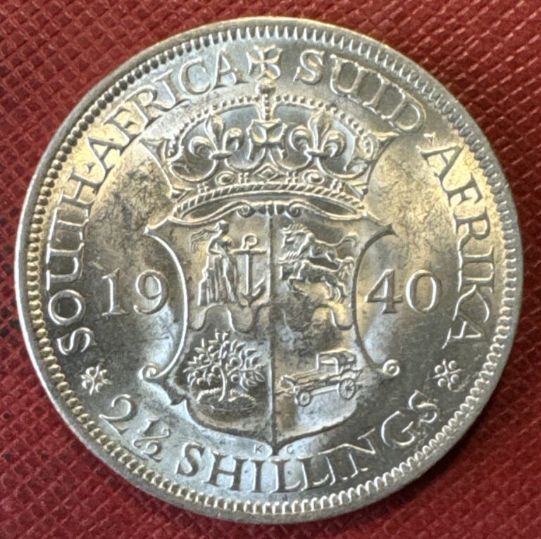 Read more about the article South Africa 1940 SILVER 2-1/2 Shillings. George VI. WWII Era. High Grade. KM#30
