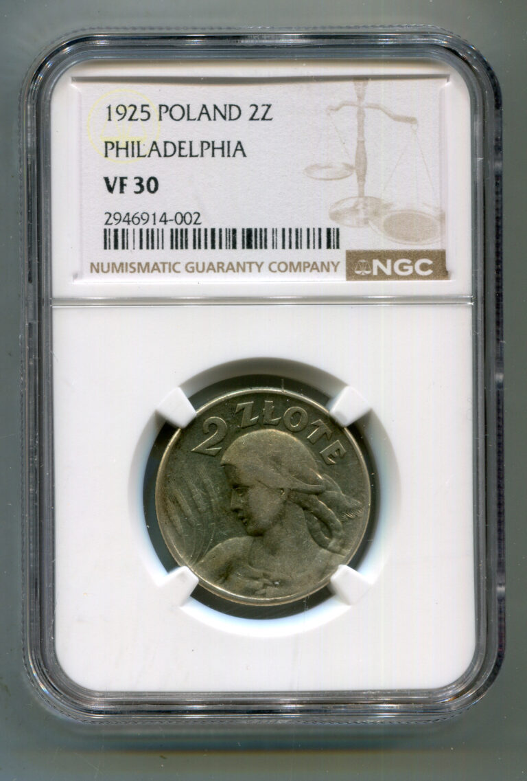 Read more about the article Poland 2Z 1925 Philadelphia (no dot after date) NGC VF 30  Y-16 rare  lotnov3480
