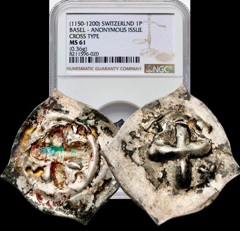 Read more about the article 1150-1200 SWITZERLAND 1P Basel Cross Type Pfennig Medieval Silver Coin NGC MS61