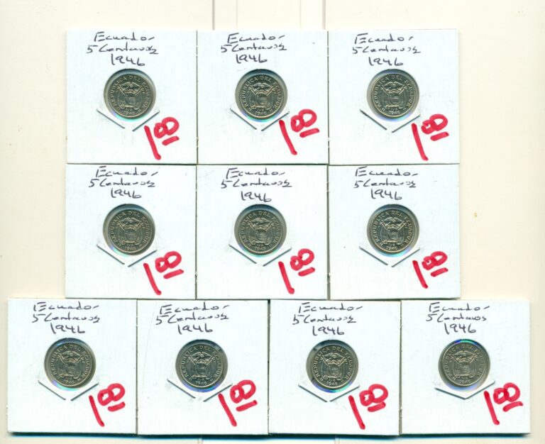 Read more about the article Show Inv – 10 AU-UNC OLDER 5 CENTAVO COINS from ECUADOR (ALL DATING 1946)
