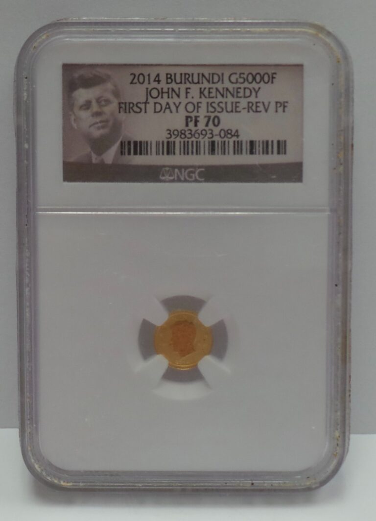 Read more about the article (MA3) 2014 Burundi Gold G5000F Kennedy 1st Day issue Reverse Proof NGC PF70 FDOI