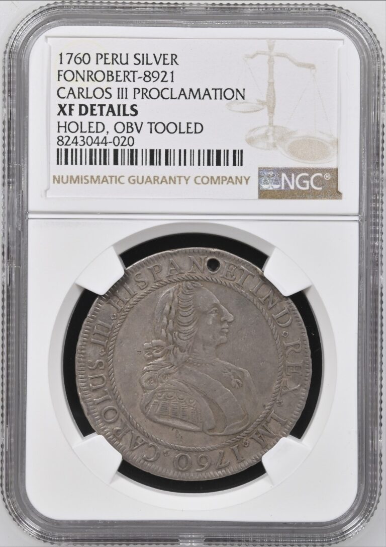 Read more about the article 1760 Peru Carlos III  Proclamation Medal NGC XF Holed Tooled