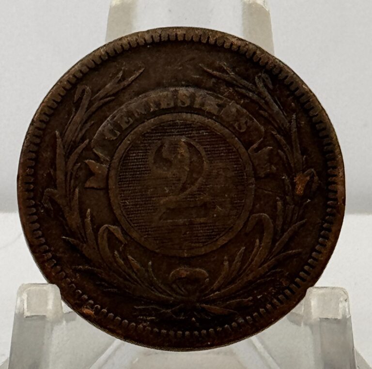 Read more about the article 1869 Uruguay 2 Centesimos Bronze Coin Sun Face Republica Oriental Uruguay