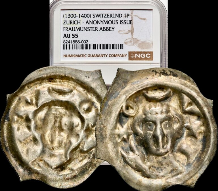 Read more about the article 1300-1400 SWITZERLAND Zurich Fraumunster Abbey Medieval 1P Silver Coin NGC AU55