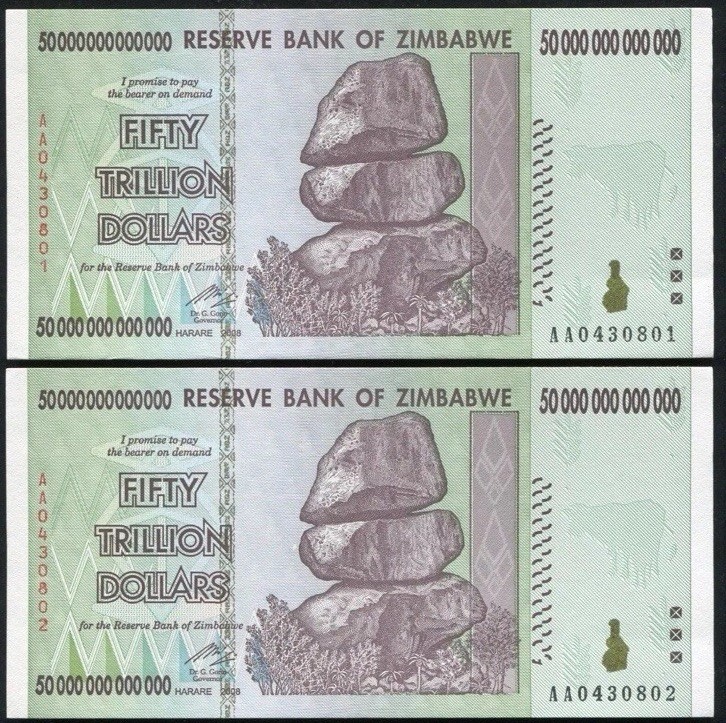 Read more about the article 2008 50 TRILLION DOLLARS ZIMBABWE BANKNOTE  AA P-90 GEM UNC