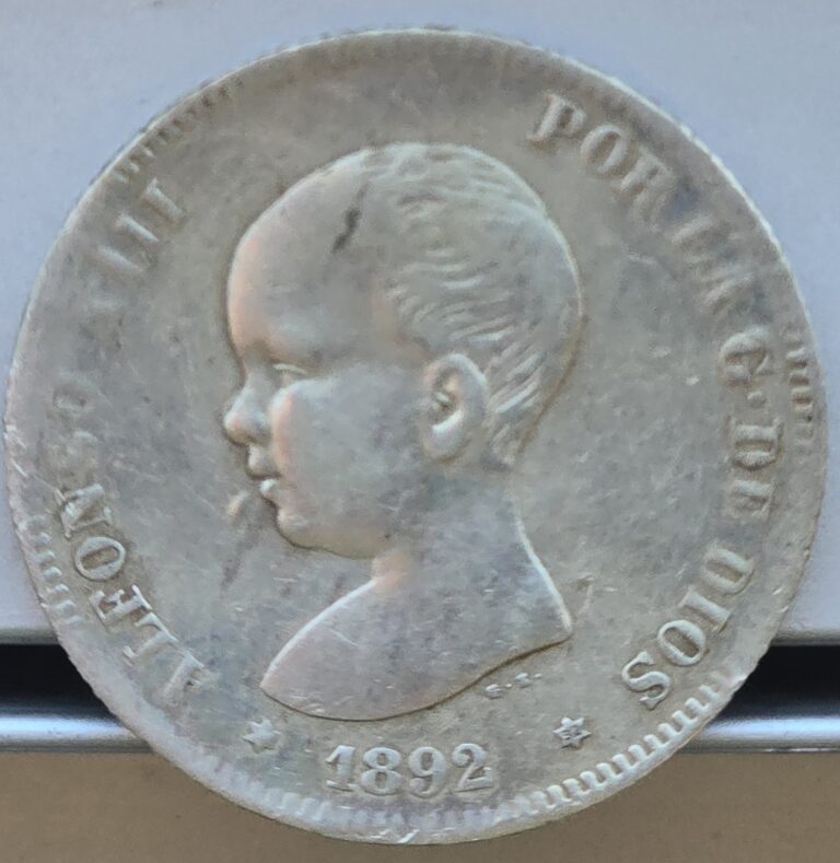 Read more about the article Spain 1892 (92) PG-M 2 Pesetas Silver Coin