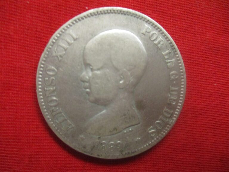 Read more about the article Spain 1889 5 Pesetas Silver Coin Alfonso XIII 1st portrait KM#689