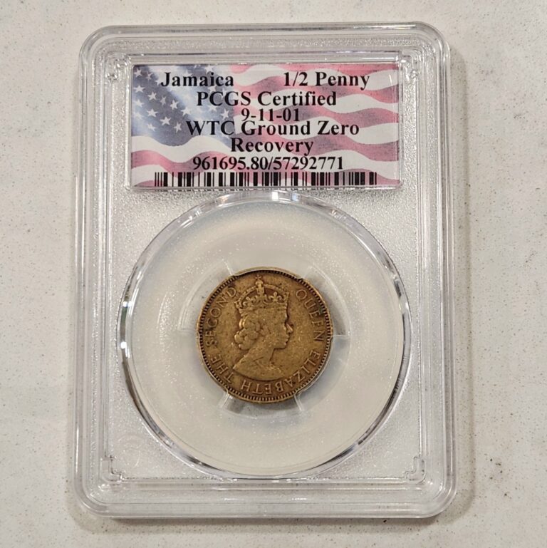 Read more about the article Jamaica 1/2 Penny PCGS Certified 9-11-01 WTC Ground Zero Recovery Coin Rare