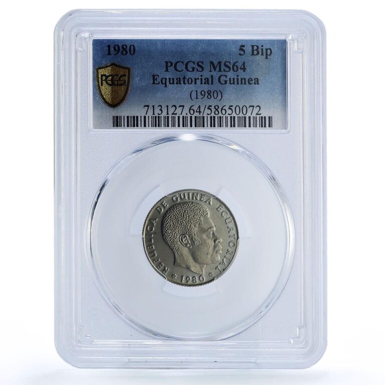 Read more about the article Equatorial Guinea 5 bipkwele Republic Nkogo KM-51 MS 64 PCGS CuNi coin 1980